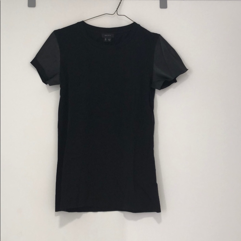Black cotton tee with leather sleeves